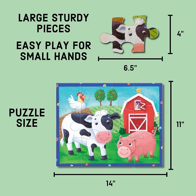 Mudpuppy On the Farm – 12 Piece Puzzle with Reusable Zipper Pouch Featuring Colorful and Fun Illustrations of Farmyard Animals Perfect for Easy Storage and Travel