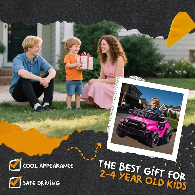 24V Ride On Jeep Car, Toddler Ride On Toys w/Parents Remote Control, One Seat Electric Car for Kids 2-4 with 4-Wheel Suspension, Bluetooth, Music, 1.86-3.11MPH Adjustable Speed, Pink
