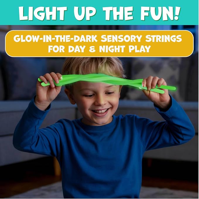 BUNMO Sensory Toys Stretchy Strings for Toddlers 3+ - Stimulating & Addictive Fidget Toys for Kids - Hours of Fun for Kids - Non-Mouthable Toy 3+ - Glow 6 Pack