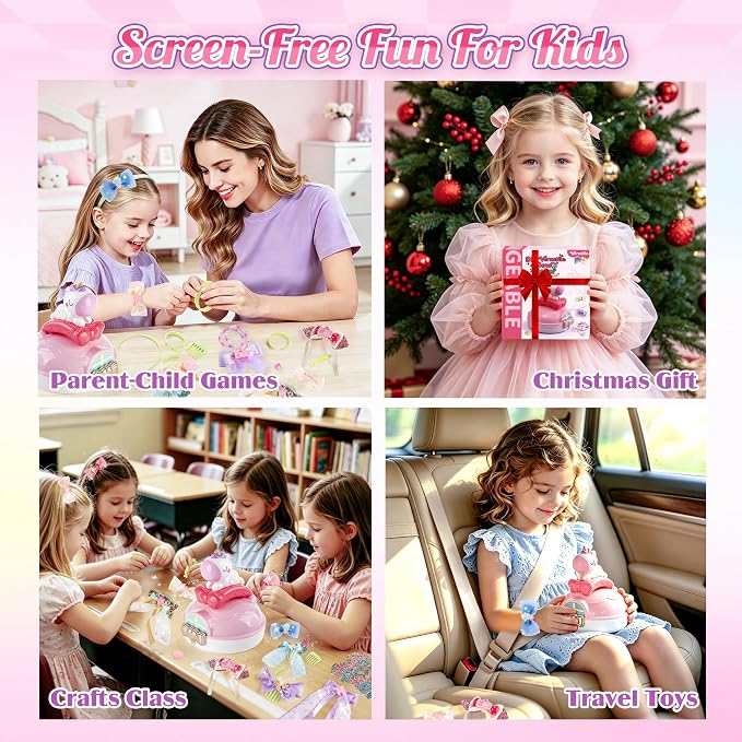 EFOSHM Bow Maker, Ribbon DIY Bow Kit for Girls, Fashion Hair Accessories Arts and Crafts Set, Bow Making Headband, Rings, Hairbands, Bracelets, Necklaces, Gift for 5 6 7 8 Year Old Girls