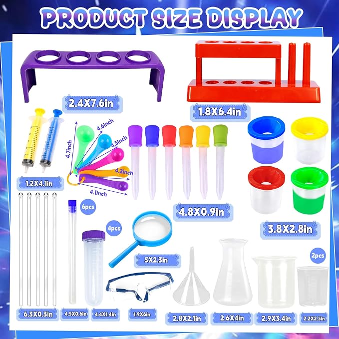 Bbiamsleep 37 Pcs Science Kits for Kids, Beakers and Test Tubes Droppers Set, Kids Science Experiment Kit Include Magnifying Glass Plastic Test Tubes for Christmas Birthday Party Gift, 3+ Years Old