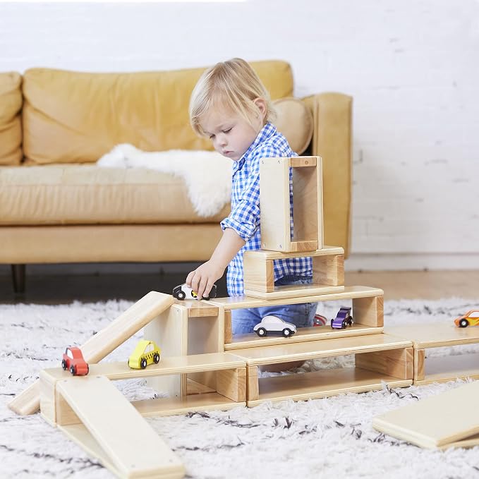 ECR4Kids Blocks and Arches Wooden Stacking Playset, Montessori Toys, Natural, 18-Piece