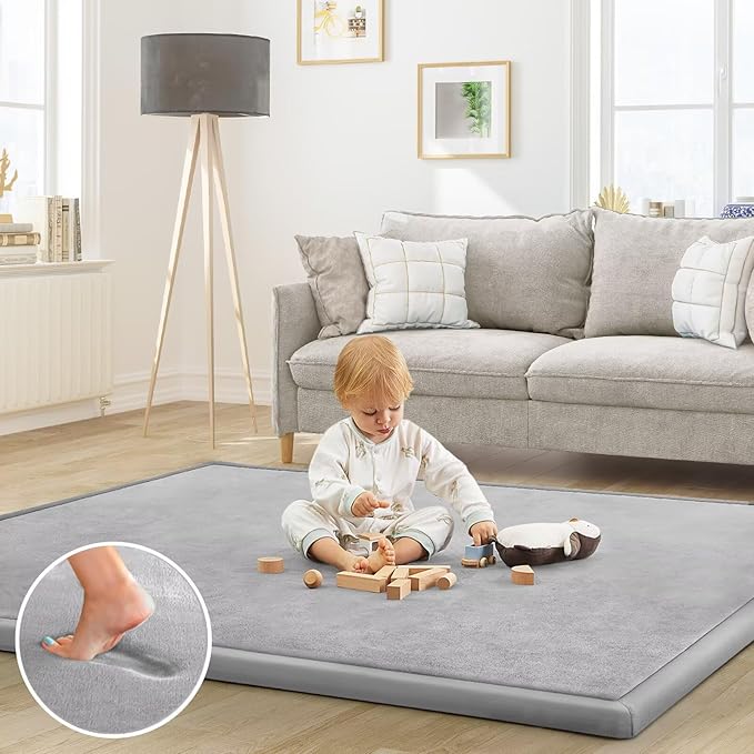 Baby Play Mat for Floor Nursery Rug Muscle Mat Area Rug Playroom Rug 79"x79" Playpen Mat Elastic Foam 1.3" Thick Crawling Mat for Babies,Toddlers, Infants, Kids,A Light Gray