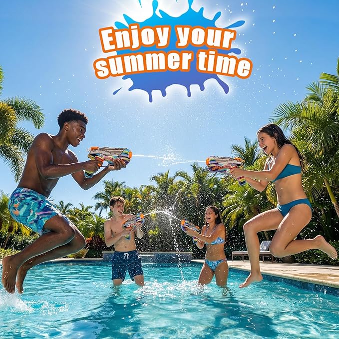 4 Pack Water Gun for Kids Adults, Watercolor Squirt Gun with Trigger, Long Range Water Pistol, Super Water Blaster Soaker Toys for Outdoor Play, Pool, Beach, Yard, Summer Party