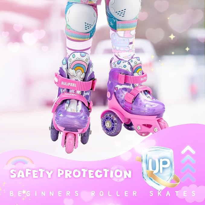 SULIFEEL Adjustable Roller Skates for Girls Boys Kids,Fun Illuminating Light Up Flash Wheels Three-Point Type Balance Suitable for Beginners Indoor Roller Skating