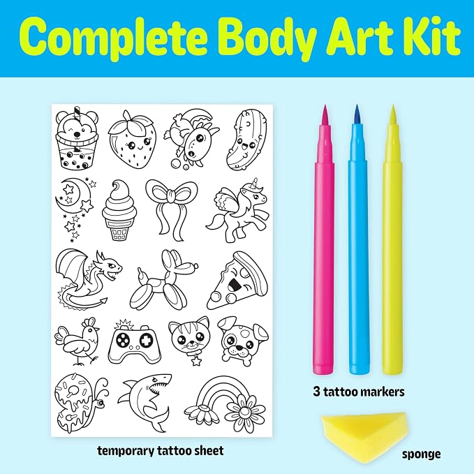 Creativity for Kids Color-In Neon Tattoos Mini Kit | Customize 18 Trendy Designs with Temporary Tattoo Markers | DIY Craft Kit for Kids | Great Activities for Summer (Ages 6+)