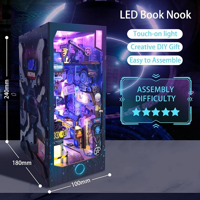 DIY Book Nook Kit,New DIY Dollhouse Booknook Bookshelf Insert Decor,3D Wooden Puzzles with LED,Book Nook Miniature Kit,Birthday Easter Home Decor for Teens Adult-Endless Dimensions