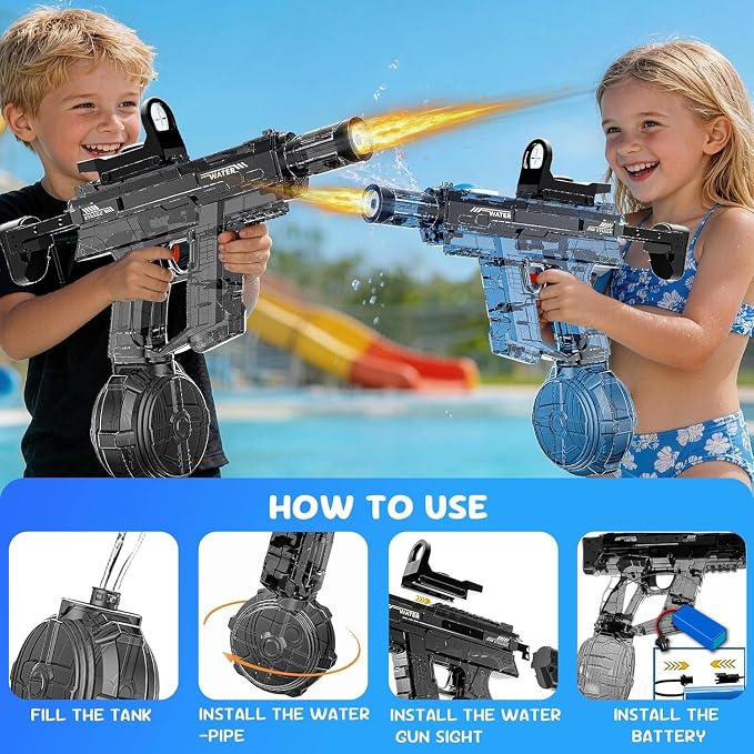 Electric Water Gun for Kids Adult 2 Pack, Automatic Squirt Pistol Guns with Large Capacity & 26-32FT Range, Rechargeable Watergun Toys for Pool, Beach, Backyard Summer Water Blaster Games