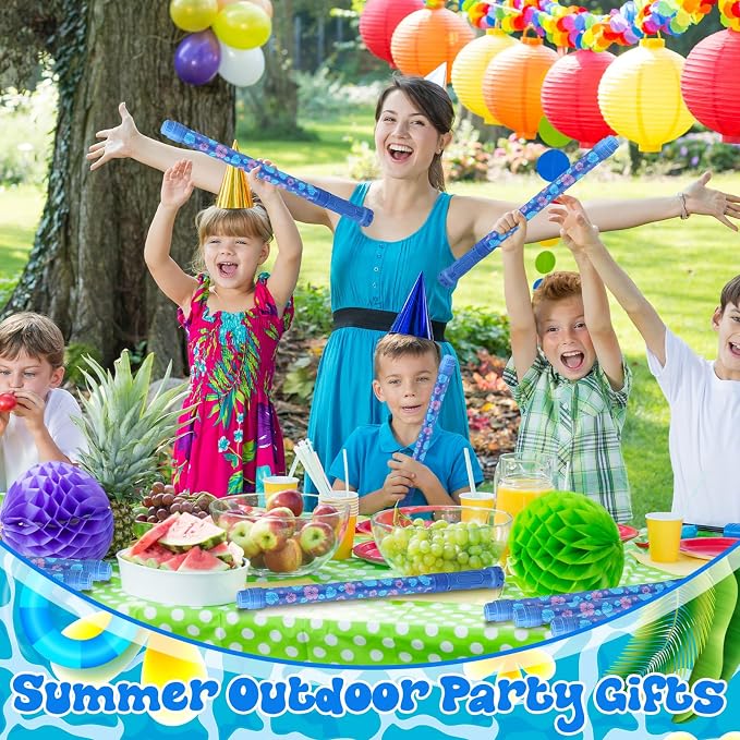 Halloscume 6 Pcs Kids Water Guns Bulk Hawaiian Party Favors 15.75" Palm Leaves and Flowers Water Squirters Blaster Shooters for Summer Swimming Pool Beach Cartoon Birthday Gifts Supplies