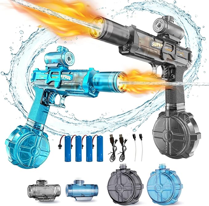 Electric Water Gun for Kids Adults, 2Packs Automatic Squirt Gun with LED Light & Spray Sound, Rechargeable Waterguns with Large Tank, Summer Outdoor Pool Beach Backyard Water Toys Gifts for Boys Girls
