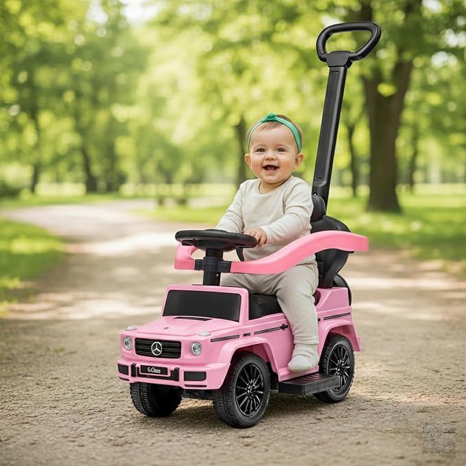 Best Ride On Cars 3 in 1 Mercedes G-Wagon Push Car for Toddlers 1 to 3 Years Old, Kids Outdoor Stroller with Music, Horn Sounds, Realistic Driving Experience, Pink
