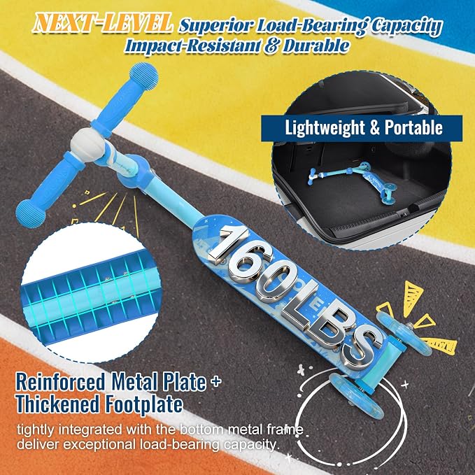 Kids Scooter with LED Light-Up Wheels, Adjustable Handlebar Scooter, Kids Toys Gift for Boys & Girls (Height 37-50") | Outdoor Play for Ages 3,4,5,6 | Extended Footrest