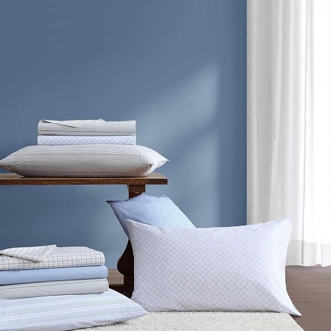 Nautica - King Size Sheets Set, Crisp & Tailored Coastal Bedding with a Smooth Cotton Percale, Bed Sheets with Matching Pillowcases & Fitted Sheet (Calm Seas Gingham Green)