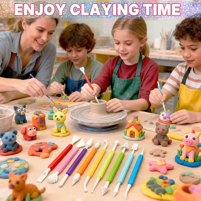 ZILVIAZ 9PCS Clay Sculpting Tools Set, Double-Ended Plastic Modeling Tools for Air Dry & Polymer Clay, Safe Easy-Grip Kit for Kids & Adults Beginners DIY Craft & Cake Decorating, Colorful