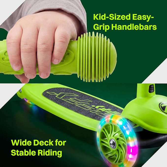 JOVA ZIFFY Multicolor 3 Wheel Scooter for Kids 3-5, Toddler Kick Scooters with LED Light-Up Wheels for Boys and Girls, 5 Adjustable Height and Lean-to-Steer Design, Support up to 110 lbs