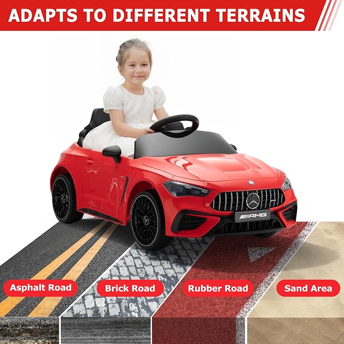 TOBBI Kids Electric Ride On Toy Car, Toddlers Battey-Powered Vehicle with Parental Remote Control/Soft Start/3 Speeds/Horn & LED for Children Ages 3-6 Years-Red