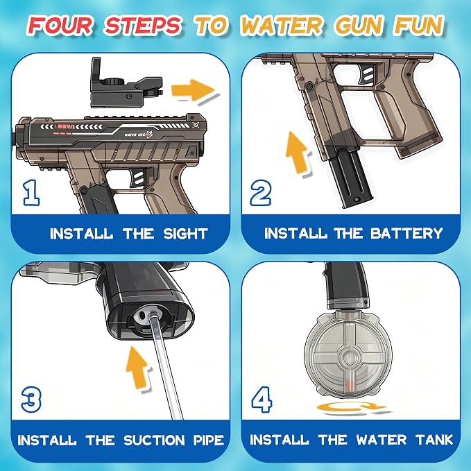 Electric Water Gun 4 Pack for Adults & Kids, Rechargeable Automatic Water Blaster with LED Lights, Long Range Powerful Squirt Gun, Leak-Proof Large Capacity, Summer Outdoor Pool Beach Toys
