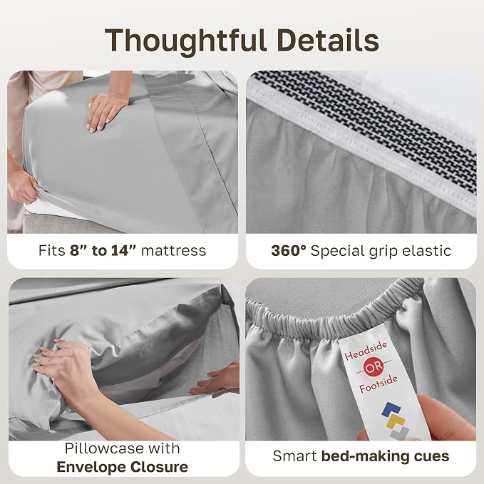 California Design Den Pack of 2 Twin XL Sheets Set - 100% Organic Cotton Percale Sheets, Deep Pockets, Crisp, Breathable and Lightweight Bedding Set - Light Grey