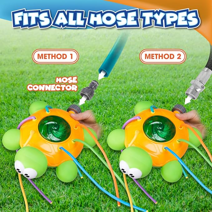 Chuchik Water Sprinkler for Kids, Toddler Outdoor Toys - Backyard Spinning Turtle Kids Sprinkler Toy - Summer Toys Splashing Fun - Sprays Up to 8ft High - Attaches to Garden Hose, Kids Outdoor Toys.