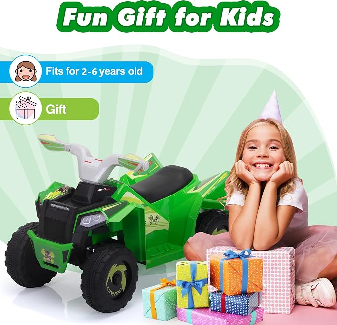 TOBBI 6V Electric Kids Ride On Toy ATV with Trailer, 4 Wheeler Powered Car, Toddler Vehicle to Drive with Music/Battery Volume Display for Children Age 2-6-Green