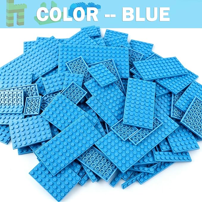 MALEKO Blue Classic Base Plates Multipack, 135 Pieces 13 Sizes Small Baseplates for Building Bricks, Flat Boards Compatible with Major Brands Blocks