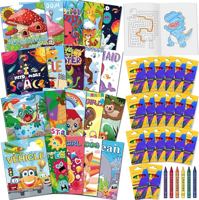 Elfew 20 Set Small Coloring Books with Crayons for Kids Party Favors, Bulk Coloring Books for Kids Ages 2-4 , Gifts Goodie Bag Stuffers, Classroom Activity, Back to School Supplies