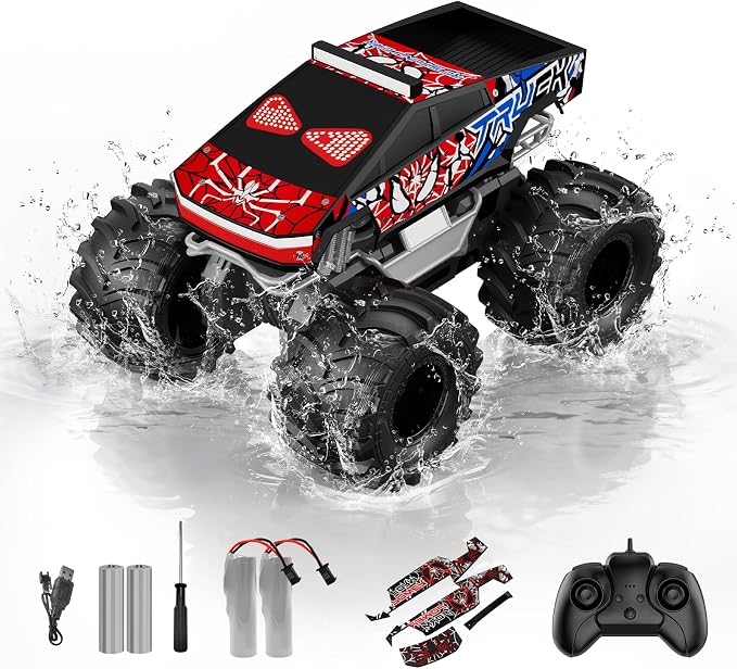 TOZDTO Remote Control Car, Monster Truck Toys for Boys RC Cars, 2.4 GHz Waterproof RC Trucks, 1:18 4WD All Terrain Off-Road Pickup, Cool Christmas Birthday Ideas Gifts for Kids 6+ Year Old