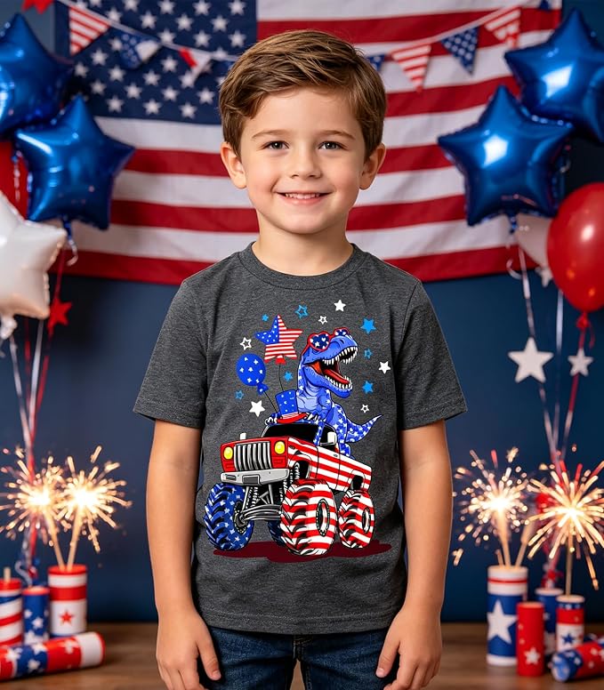 Lovekider Cotton Shirt for 3-6T Boys Truck Dinosaur Toddler Kids T-Shirt Short Sleeve Excavator Construction T-Rex Tee Shirts