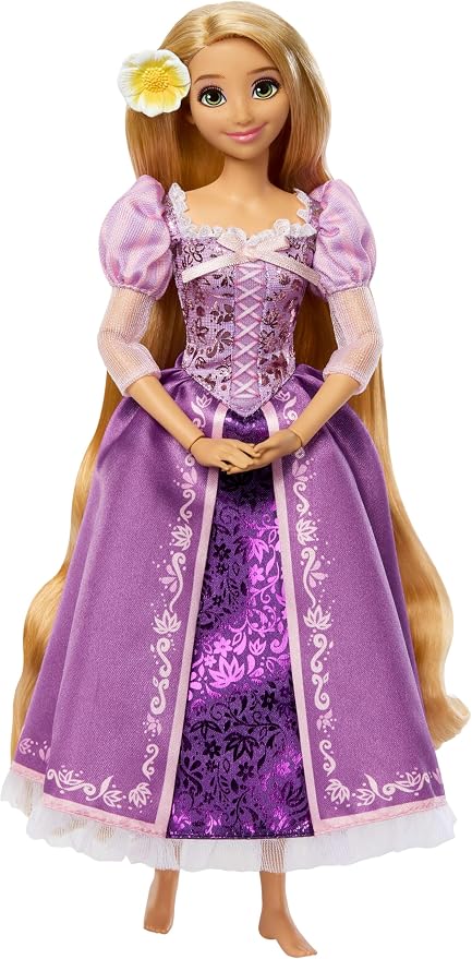 Mattel Disney Princess Rapunzel Sparkling Princess Fashion Doll with Long Hair, Removable Dress & Flower Hair Accessory, Inspired by Tangled Movie