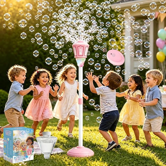 Automatic Bubble Machine for Kids, 47 Inch Vertical Adjustable Height & Handheld Bubble Blower, 10-Hole High Output Bubble Maker with Lights Music, Rechargeable Battery for Party Wedding Birthday