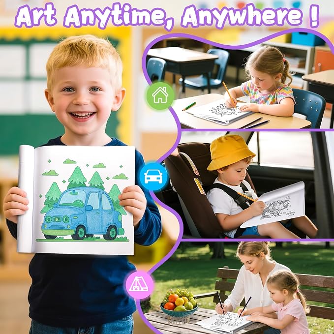 KIDS KING Coloring Book Kit, 5 Themes: Princess | Unicorn | Mermaid | Space | Transportation, Contains Colored Pencils Cute Styles for Painting, Arts & Crafts for Adult and Younger