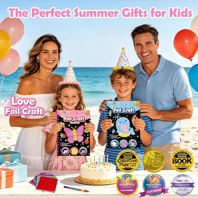 FUNNYB&G Foil Art Craft Kit for Girls 4-10 Years Old: Mess-Free & No-Glue, Create 16 Sparkly Interesting Insects Pictures – Perfect Travel Toy & Birthday Gift for Kids (Insects)