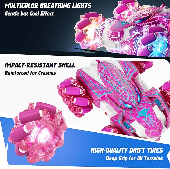 Spider Toys for Girls 4 5 6 7 8 9 10 11 12, Gesture Sensing Remote Control Car, Double Sided RC Cars with Full-Body Light, 2.4GHz Hand Controlled Rechargeable RC Stunt Car