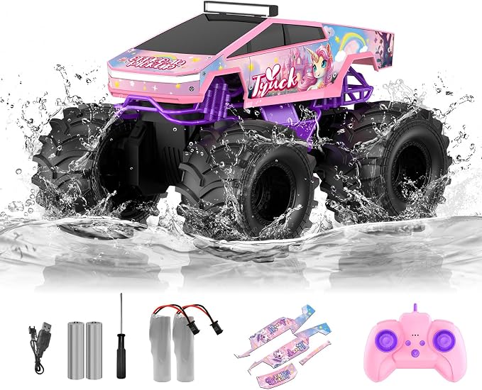 Amphibious Remote Control Car, 1:18 Waterproof Monster Truck Toys RC Cars, 2.4GHz RC Trucks 4WD All Terrain Off-Road Pickup, Kids Christmas Birthday Presents for Boy Girl Toys Age 6 7 8 9 10 11 12