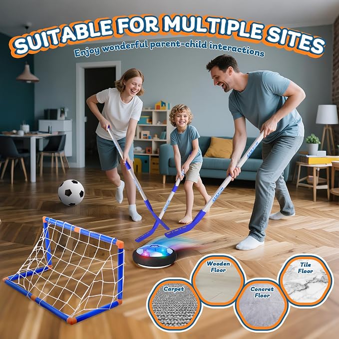 Nazano 3-in-1 Hover Soccer Ball, Kids Toddler Hockey Set with LED Lights,Indoor Outdoor Toys for Kids, Soccer Gift for Boys 6-8 8-12, Birthday,Kids, Boys Girls Age 6, 7, 8, 9, 10, 11, 12