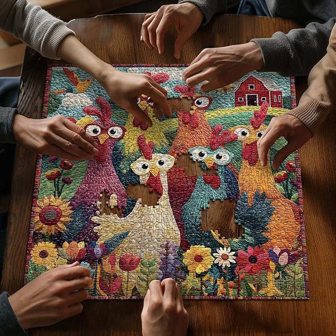 Chicken Puzzles for Adults 1000 Piece, PICKFORU Funny Chicken Jigsaw Puzzle, Garden Farm Flower Animal Rooster Themed, Patchwork Art Challenge Puzzle
