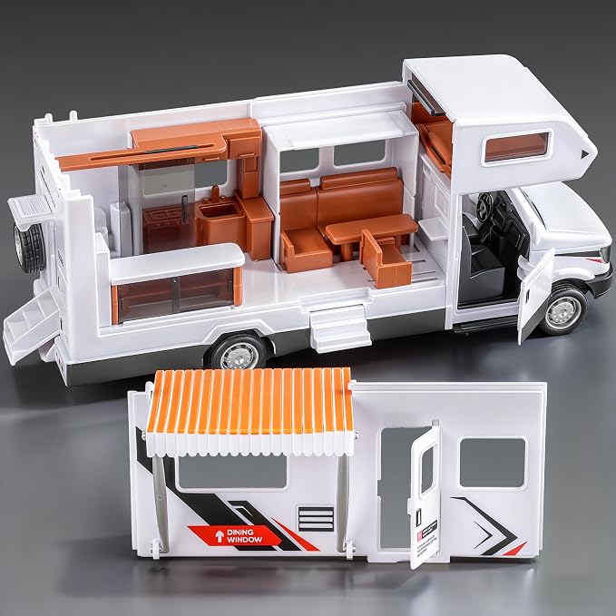 Camper Van Adventure Toy —— Vacation Toy Push and Go RV Toy with Light and Sound, Camper Van Gifts for Kids, Boys and Girls Age 3+