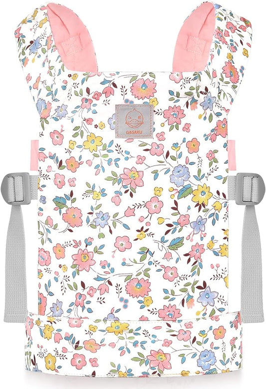 GAGAKU Baby Doll Carrier for Kids, Stuffed Animal Carrier Reborn Baby Carrier with Adjustable Straps, Baby Doll Accessories - Pink (Flowers)