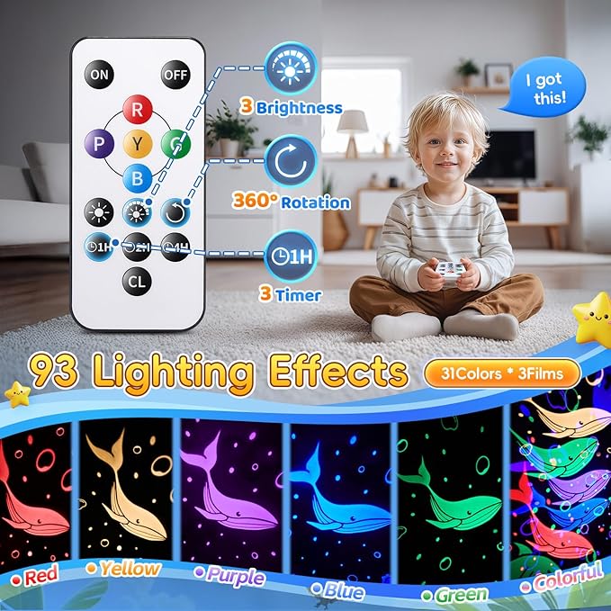 Staryou Sensory Lights Baby Sound Machine Night Light Projector Sensory Toys for Kids with Autism Fidget Toys for Kids 15 White Noise 3D Films 31Colors Night Light for Kids Toys for Boys 3-10