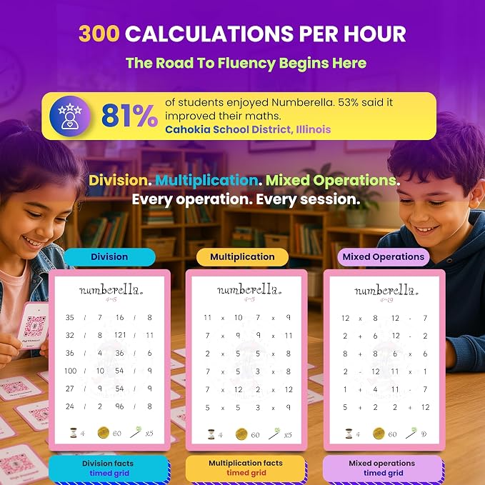 Numberella Deluxe Math Card Game – Level 2 | Ages 10–13, Grades 5–7 | Fractions, Decimals & Percentages | Award-Winning STEM Board Game | 432 Questions, 6 Card Types | 2–5 Players