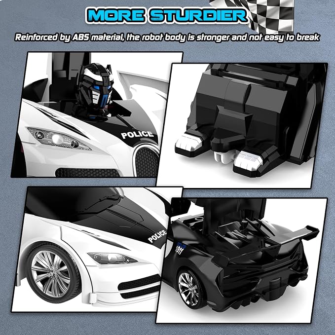Remote Control Car, One-Click Becoming Robot Transforming Toys Car for Boys, Smooth Deformation, Demo Mode, 360° Rotation, Easy to Use, 2.4GHZ, LED Light, RC Cars for Christmas, Kids, White