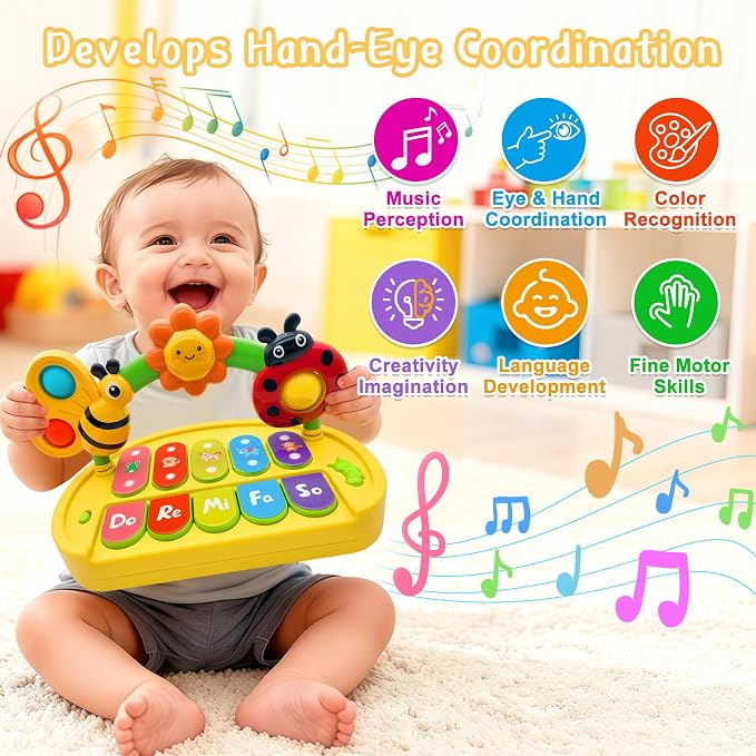 Baby Piano Toys 6-12 Months Light Up Music Keyboard 6 9 12 18 Month Old Baby Toys with 4 Modes, Infant Educational Learning Toys for Girl, Small Musical Piano for Babies 1 Year Old Boys Girls Gift