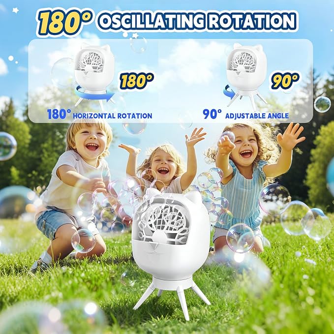 Upgraded Bubble Machine with Remote Control, Automatic Rotation 1800mAh Rechargeable Battery, Type-C Charge, Bubble Maker for Kids, Weddings, Birthday Parties, Outdoor Activities