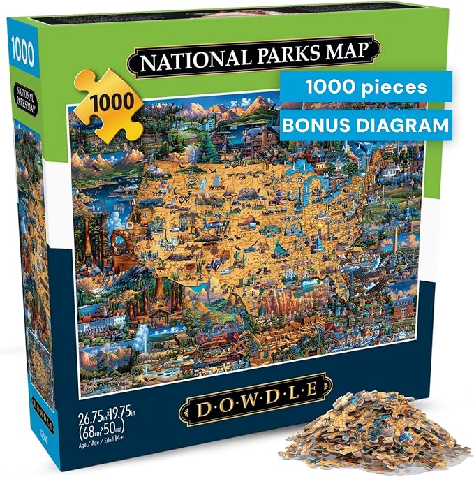 Buffalo Games - Jigsaw Puzzles 1000 Pieces - Dowdle National Parks Map - 1000 Piece Puzzle for Adults - Premium Giftable Foil Box with Reference Poster - Made in USA