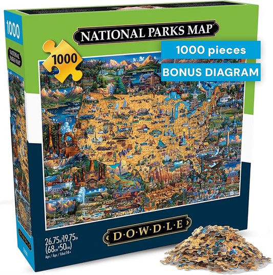 Buffalo Games - Jigsaw Puzzles 1000 Pieces - Dowdle National Parks Map - 1000 Piece Puzzle for Adults - Premium Giftable Foil Box with Reference Poster - Made in USA
