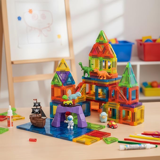 Mini Magnetic Tiles for Kids Ages 3 4 5 6 Toddler Toys, 42PCS Portable Magnetic Tiles with Storage Box, STEM Educational Building Blocks for Boys and Girls Ages 3+