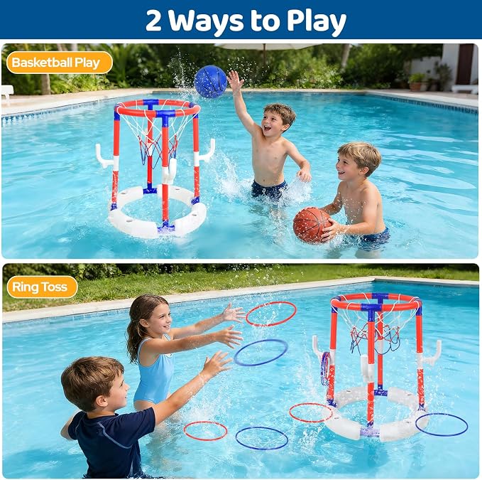 Pool Basketball Hoop Pool Toys for Kids Ages 8-12 4-8 Portable Small Mini Inflatable Pool Basketball Hoop Poolside Water Swimming Pool Games for Adults 3-5 Teens Boys Outdoor Fun Party Bath