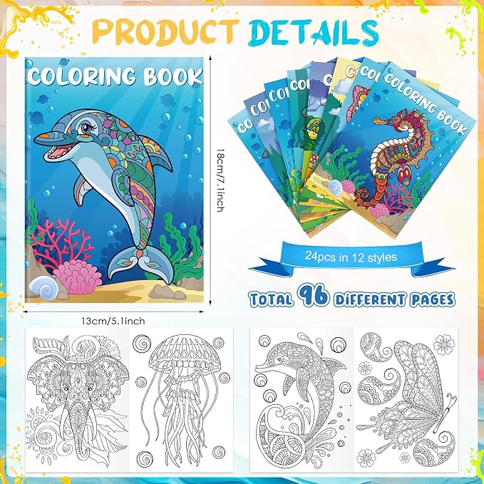 Pasimy 72 Pcs Mandala Animals Coloring Set Include 24 Mandala Animal Coloring Books 24 Color Your Own Gift Bags 24 Sets Markers for Kids DIY Painting Art Birthday Party Favor Classroom Activity Craft