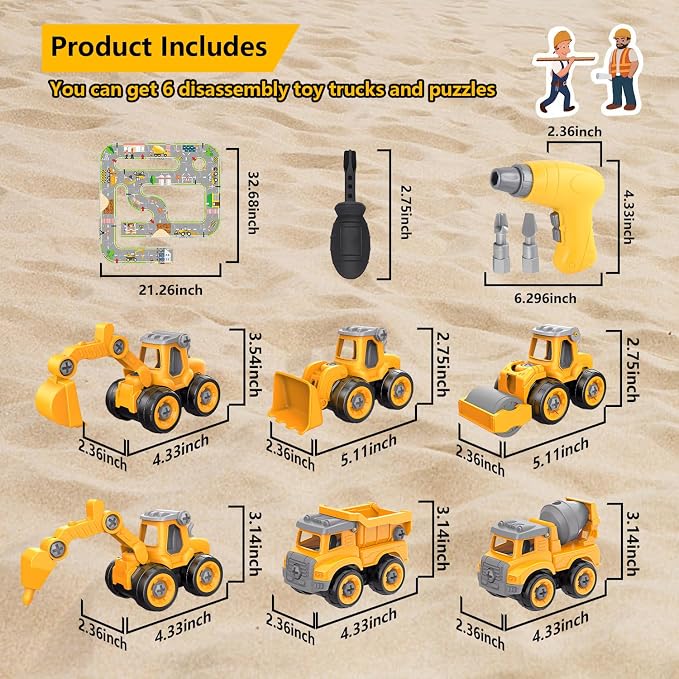 Take Apart Construction Truck Excavator Toys for Kids Ages 3-8, STEM Learning Building Toys with Electric Drill & Puzzle Play, Educational Engineering Birthday for Boys Kids Toddlers