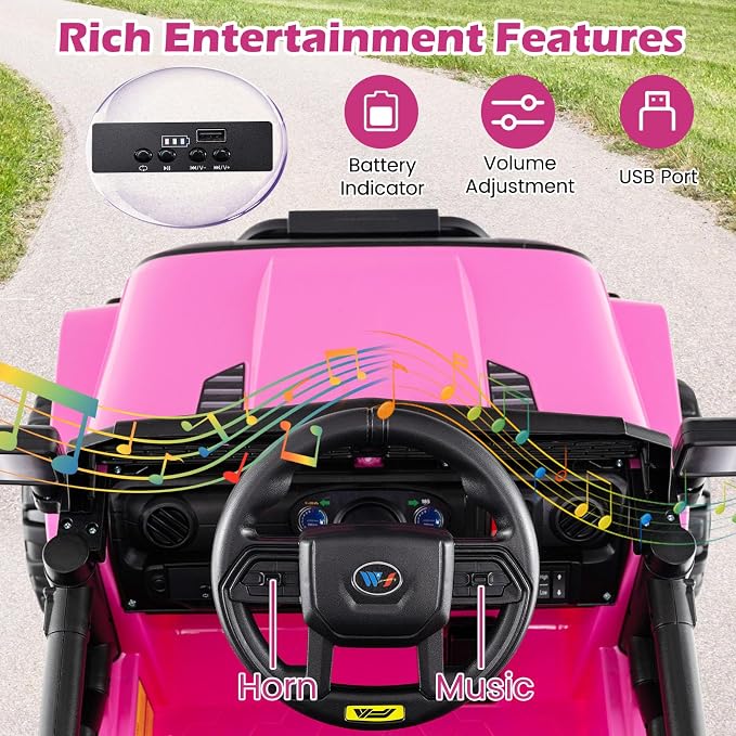 Costzon Ride on Car with Detachable Trailer, 12V Battery Powered Ride on Truck with Parent Remote Control, Light & Music, Electric Vehicle Kids Car Toy for Boys & Girls (Pink)